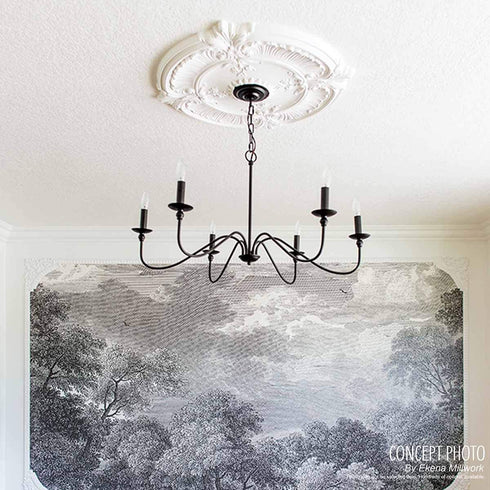 Ekena Millwork CM25FE Felix Ceiling Medallion, 25 1/4"W x 17 1/4"H x 1 3/4"P, Factory Primed