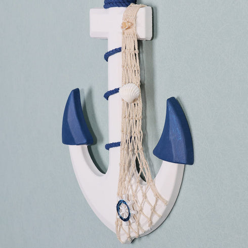 2 Pack 13" Nautical Beach Wooden Ship Anchor and 10 " Nautical Life Ring Wall Beach Decor , Nautical Theme Home Decoration (Dark Blue)