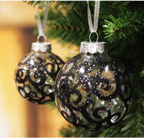 Sleetly Black Christmas Ornaments Shatterproof Ball Tree Decorations, Set of 16