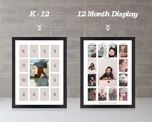 12x16 Black Wood Frame - 13 Opening White Mat - Displays One 5x7 Photo and Twelve 2.5x3.5 Pictures - Collage Frame - Real Glass, Sawtooth Hangers, Swivel Tabs - Wall Mounting, Landscape, Portrait