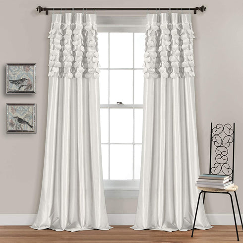 Lush Decor White Circle Dream Window Curtains Panel Set for Living, Dining Room, Bedroom (Pair), 84? x 54