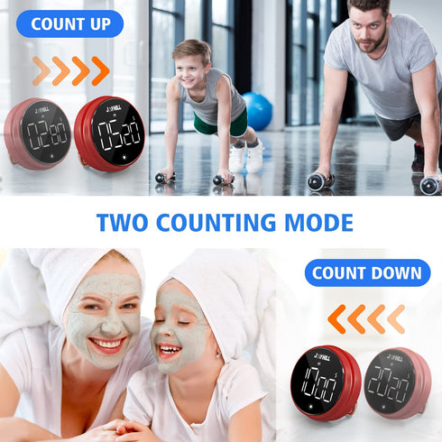 JOYHILL Timers, Digital Kitchen Timer Magnetic with Large LED Display, Volume Adjustable Countdown/up Clock for Kids, Cooking, Teaching, Classroom Study, Fitness and Oven?Red?