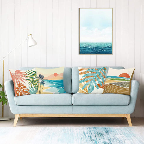 Bonhause Modern Tropical Throw Pillow Covers 18 x 18 Inch Set of 4 Seaside Palm Leaves Decorative Pillows Case Soft Velvet Outdoor Cushion Covers for Couch Sofa Bed Home Decor