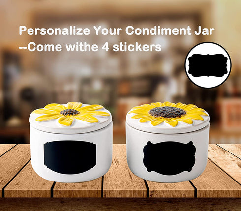 Salt Cellar Salt Pig Salt Box Salt Container Ceramic Sunflower Shaped Salt Cellar With Lid and Spoon