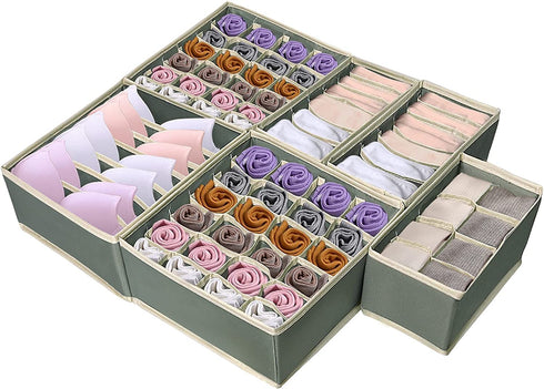 WIFTREY 6 Pack Drawer Underwear Organizer Divider, Foldable Closet Cabinet Storage Bins for Storing Baby Clothes, Bras(Fit A-C), Socks, Lingerie