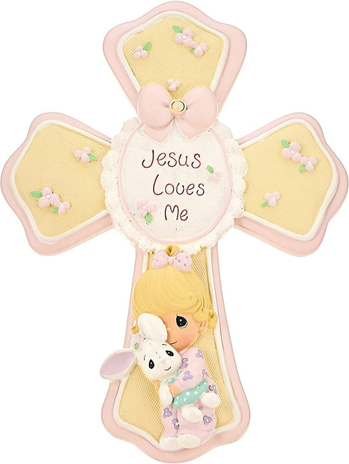 Precious Moments, Jesus Loves Me, Girl Resin Cross With Stand, 132402