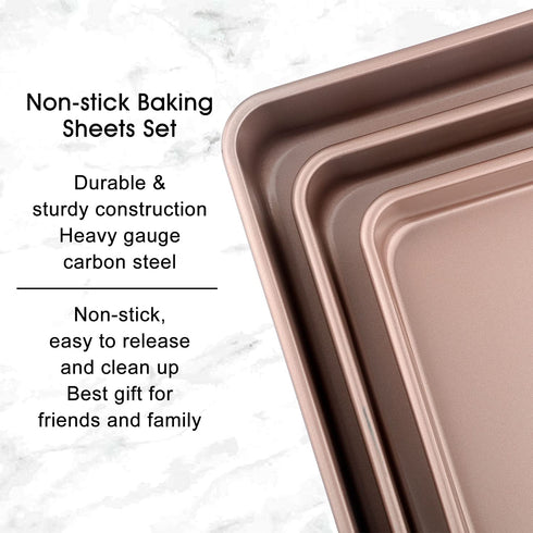 IAXSEE 3-Piece Deep Toaster Oven Tray ‹Oven Pans Baking Pans Roasting Try Set Cookie Sheet Nonstick Set Bakeware Baking Sheets for oven,13 in 11in & 9in