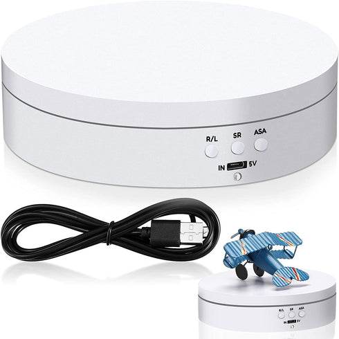 Hicarer Rotating Display Stand 360 Degree Motorized Rotating Display Spinner Turntable Display Stand with USB Power Cable for Photography Products and Shows (White)