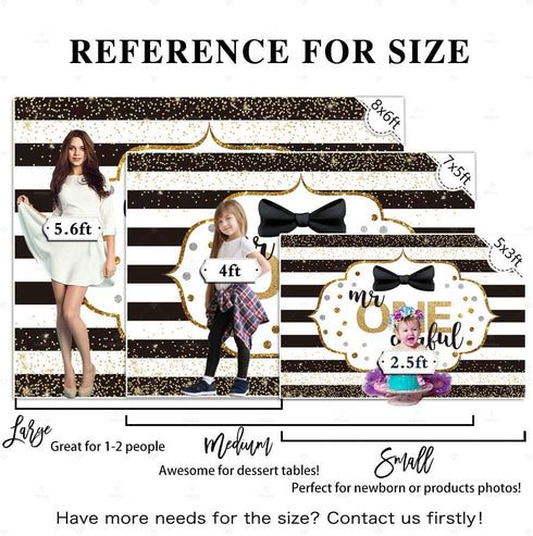 Allenjoy Mr Onederful Happy 1st Birthday Backdrop Gold Glitter Dot Black White Stripe Bow Tie Little Man First Bday Party Cake Table Decoration Banner Background 7x5ft Photo Shoot Booth Props Banner