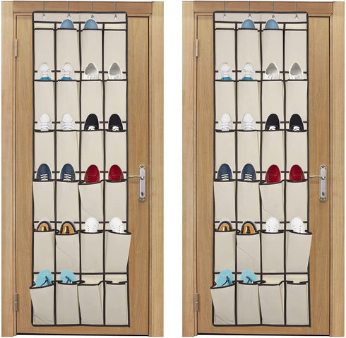 Over the Door Shoe Organizer, 2 Pack Laigoo Hanging Shoe organizer with 24 Large Fabric Pockets, with 4 Hooks Shoe Storage Rack Organizer for Closet Bedroom Bathroom Pantry?60 x 20 inch, Beige)