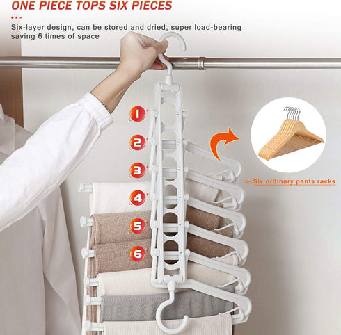 AIR&TREE 2 Pack Pants Hangers Space Saving,Anti-Rust Plastic Hangers,Durable and Sturdy Hangers for Pants Scarf Jeans Slack Trousers Ties Towels,Multiple Pants Hangers 6 in 1 (White)