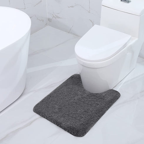 Buganda Microfiber Bathroom Contour Rug (20x24, Grey) Shaggy Soft and Absorbent , Non Slip, Thick Plush, Machine Washable U Shape Toilet Rug for Bathroom