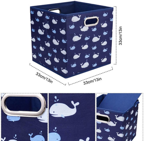 13 inch Collapsible Storage Cubes Bins Fabric Storage Boxes Blue Foldable Cube Inserts Storage White Whale Folding Cloth Storage Baskets Drawer Organizer ,QY-SC04-3