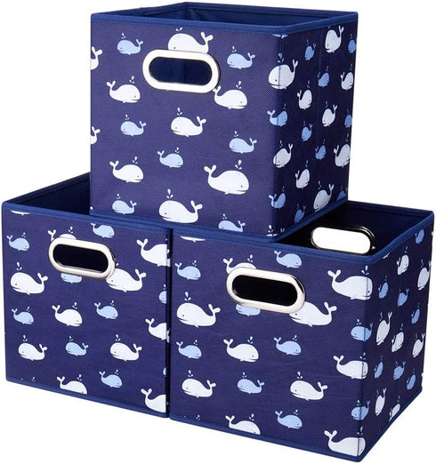 13 inch Collapsible Storage Cubes Bins Fabric Storage Boxes Blue Foldable Cube Inserts Storage White Whale Folding Cloth Storage Baskets Drawer Organizer ,QY-SC04-3