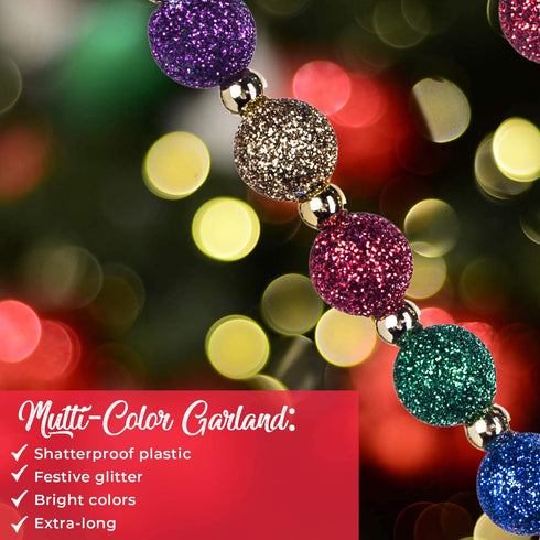 Klikel Red Green and Gold Multi-Color Beaded Garland for Christmas Tree with Glitter - 15 Feet