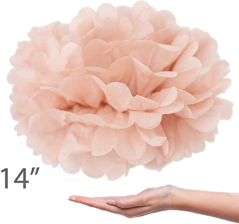 Vidal Crafts 20 PCS Dusty Pink, Rose Gold, Ivory, Pastel Grey, Tissue Paper Pom Poms Kit, 14", 10", 8", 6", Tissue Paper Flowers for Wedding, Birthday, Bridal Shower, Bachelorette, Baby Shower D©cor