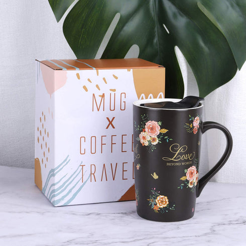 NymphFable 18oz Flowers Ceramic Mug Large Coffee Cup with Handle Personalized Baking Pattern Black Tea Cup