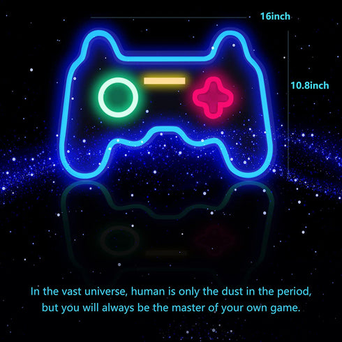 HSEFURNI Neon Sign, Gaming Neon Lights for Bedroom Wall Decor USB Powered Light Up Blue LED Signs, for Gamer Room Decor, Boys, Kids, Teen Gifts Idea, Game Room Accessories, and Party Decorations, 16"x11"
