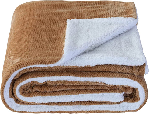 SOCHOW Waffle Sherpa Fleece Throw Blanket, Super Soft Fuzzy Warm, Lightweight Fluffy Reversible Plush Blanket for Bed Sofa Couch, 50 x 60 Inches Camel