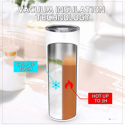 20oz Sublimation Skinny Tumbler Sets White Blank with Lids Straws for Heat Transfer Stainless Steel Double Wall Insulated Skinny Tumbler Vacuum DIY Gift Brush Shrink Film 2 Pack