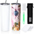 20oz Sublimation Skinny Tumbler Sets White Blank with Lids Straws for Heat Transfer Stainless Steel Double Wall Insulated Skinny Tumbler Vacuum DIY Gift Brush Shrink Film 2 Pack