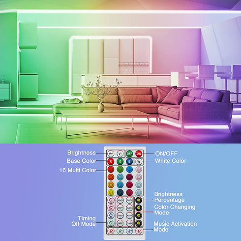 RedFringe 65.6ft LED Light Strips,Music Sync Color Changing RGB LED Strip Lights 44-Key Remote,Sensitive Built-in Mic,Bluetooth APP Controlled LED Lights for Bedroom,Kitchen,Bar in Door and Party