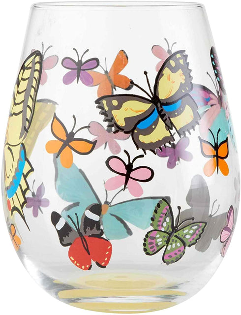 Enesco 6004351 Designs by Lolita Butterfly Hand-Painted Artisan Stemless Wine Glass, 20 Ounce, Multicolor