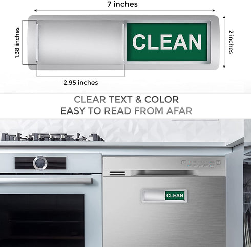 Premium Dishwasher Magnet, Clean Dirty Sign Indicator For Dishwasher Non-Scratch Easy To Read And Strong Slide For Changing Signs, Sleek And Convenient Design, Heavy Duty Magnet With Optional Stickers