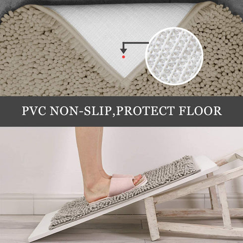 Luxury Chenille Bathroom Rug,Extra Soft and Cozy, Non-Slip,Super Absorbent Water, Machine Wash Dry, Shaggy Chenille Bath Mats for Bathroom Bedroom,17x24 inches,Beige