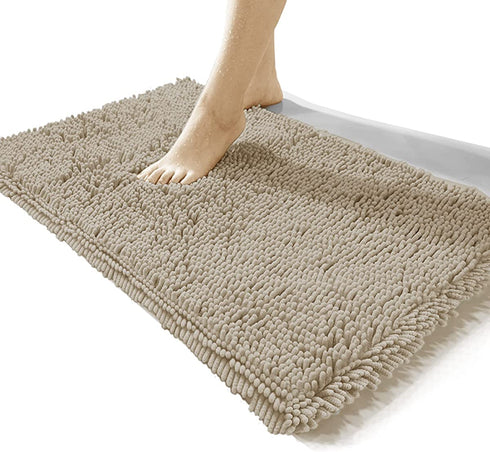 Luxury Chenille Bathroom Rug,Extra Soft and Cozy, Non-Slip,Super Absorbent Water, Machine Wash Dry, Shaggy Chenille Bath Mats for Bathroom Bedroom,17x24 inches,Beige