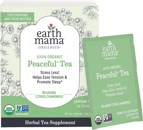 Earth Mama Organic Peaceful Mama Tea Bags for Pregnancy and Beyond, Citrus Chamomile, Stress Less, 16 Count, Pack of 3