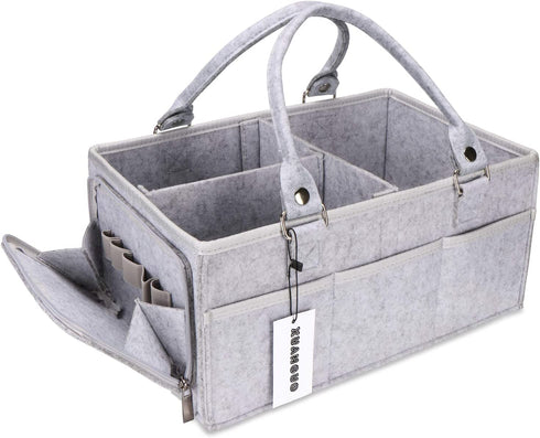 Baby Diaper Caddy Organizer with Handle Gender Neutral Baby Stuff Large Nursery Storage Bin Basket Portable Tote Bag Car Organizer Newborn Essentials Baby Registry Must Haves Item Grey