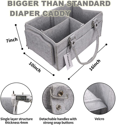 Baby Diaper Caddy Organizer with Handle Gender Neutral Baby Stuff Large Nursery Storage Bin Basket Portable Tote Bag Car Organizer Newborn Essentials Baby Registry Must Haves Item Grey