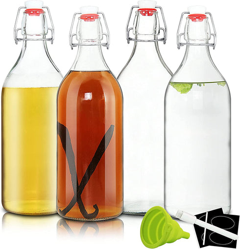 32oz Swing Top Bottles -Glass Beer Bottle with Airtight Rubber Seal Flip Caps for Home Brewing Kombucha,Beverages,Oil,Vinegar,Water,Soda,Kefir (4 Pack)