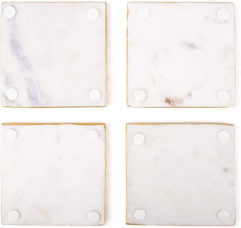 Bezrat Marble Coasters for Drinks - Set of 4 - Square - Modern Gold Edge Agate Stone Coaster - Tabletop Protection - Mothers Day Housewarming Gift
