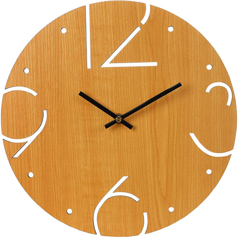 UPTARD Wood Carved Analog Battery Operated 12 inch Wall Clock Silent Wooden Quartz Wall Clock for Living Room Decor Sweep Movement Rustic Decorative Non Ticking Wall Clock for Home, Office, Kitchen