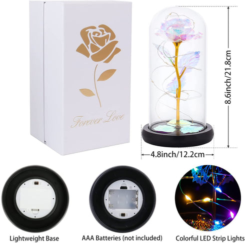 Beferr Mother's Day Unique Gift for Women, Galaxy Rose Glass Crystal Flower Gift in Glass Dome with LED Light Mothers Day Birthday Gift Ideas for Mom/Wife/Grandma/Daughters