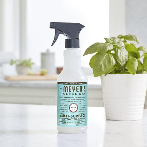 Mrs. Meyer's Multi-Surface Cleaner Spray, Everyday Cleaning Solution for Countertops, Floors, Walls and More, Basil, 16 fl oz - Pack of 3 Spray Bottles