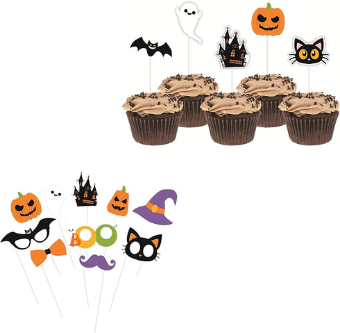 Serves 24 Complete Party Pack Cute Halloween Cats Monsters and Ghosts Includes Plates Cups Napkins Table Cover Balloons Picks Curtains Banner Halloween Party Decorations Halloween Party Supplies