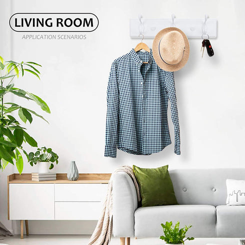 Wooden Wall Mount Coat Rack, Mounted Organizer for Closet, Bathroom, Bedroom, Entryway, Hallway, Foyer, Heavy Duty Double Hooks Hanging Towels, Hats, Bags, Backpacks, Jackets, Keys (White, 3 Hooks)