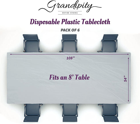 Hot Pink 6 Pack Premium Disposable Plastic Tablecloth 54 Inch. x 108 Inch. Rectangle Table Cover By Grandipity