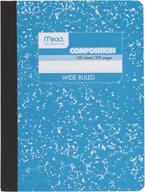 Mead Composition Notebook, Wide Ruled Paper, 9-3/4" x 7-1/2", 100 Sheets, Blue Marble (09918AY7)