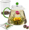 Teabloom Blooming Oasis Teapot - 34 oz Borosilicate Glass Teapot, Glass Tea Infuser, 2 Blooming Teas - Thermal Shock Resistant - Stovetop, Microwave, Dishwasher Safe - Holds 3-4 Cups