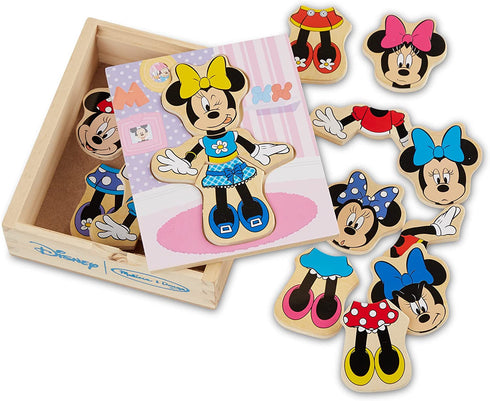 Melissa & Doug Disney Minnie Mouse Mix and Match Dress-Up Wooden Play Set (18 pcs) - Minnie Mouse Toys For Disney Fans, Minnie Mouse Fashion Puzzle Toy, Travel Toys For Kids Ages 3+