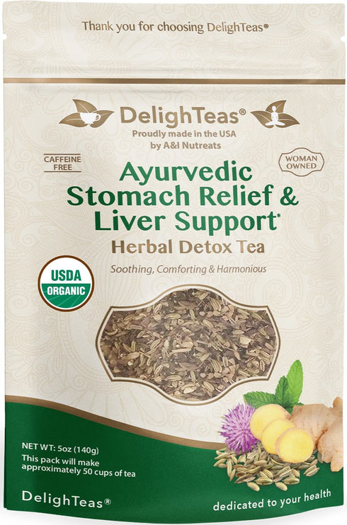 DelighTeas Detox tea | Stomach Relief & Liver Cleansing | USDA Organic Loose Leaf Milk Thistle Tea with Fennel, Ginger, Peppermint and Licorice | 50 Servings, 5 oz.