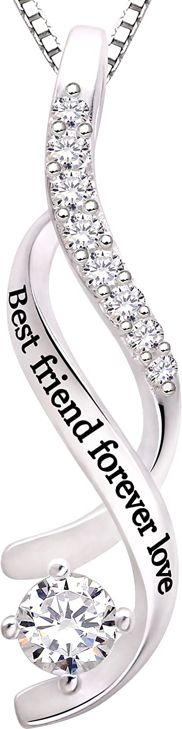 ALOV Jewelry Sterling Silver Best friend forever love Cubic Zirconia Pendant Necklace