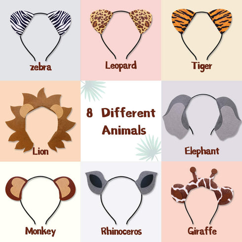 Jungle Safari Zoo Animals Headbands Birthday Party Favor Monkey Rhinoceros Elephant Lion Giraffe Tiger Zebra Leopard Hair Hoop for Kids Adults