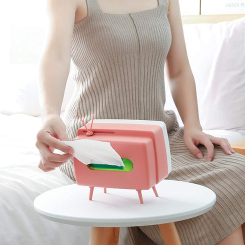 RTWAY Retro TV Tissue Box Multi Storage Container, Mobile Phone Stand Phone Holder for Bedroom, Home and Office