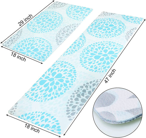 HYDLUB Kitchen Rug Runner Cushioned Anti-Fatigue Floor Mat 18" x 29"+18" x 47" Comfort PVC Leather Heavy Duty Standing Kitchen Mats and Rugs Waterproof Rubber Back Non Slip Rug, Green