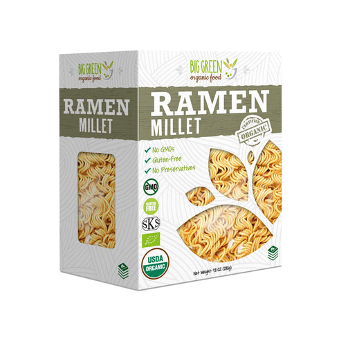 Big Green Organic Food- Organic Millet Ramen, Gluten-Free, Lectin-Free, Non-GMO, Vegan, 6g of Protein, Wheat and Rice Alternative, 9.8 oz (1)